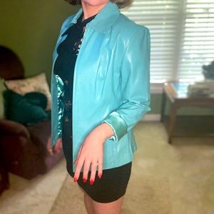 Aquamarine Leather Jacket with satiny lining